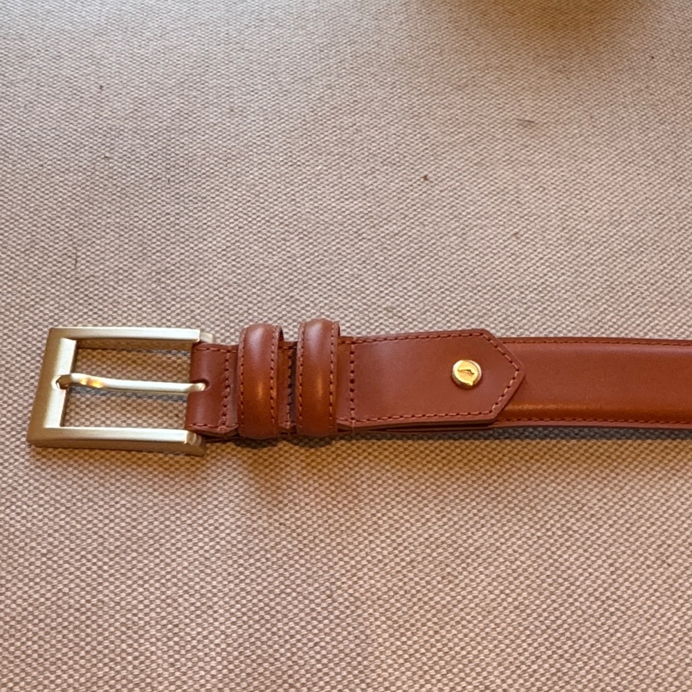 Men's Tan Leather Belt with Gold Buckle